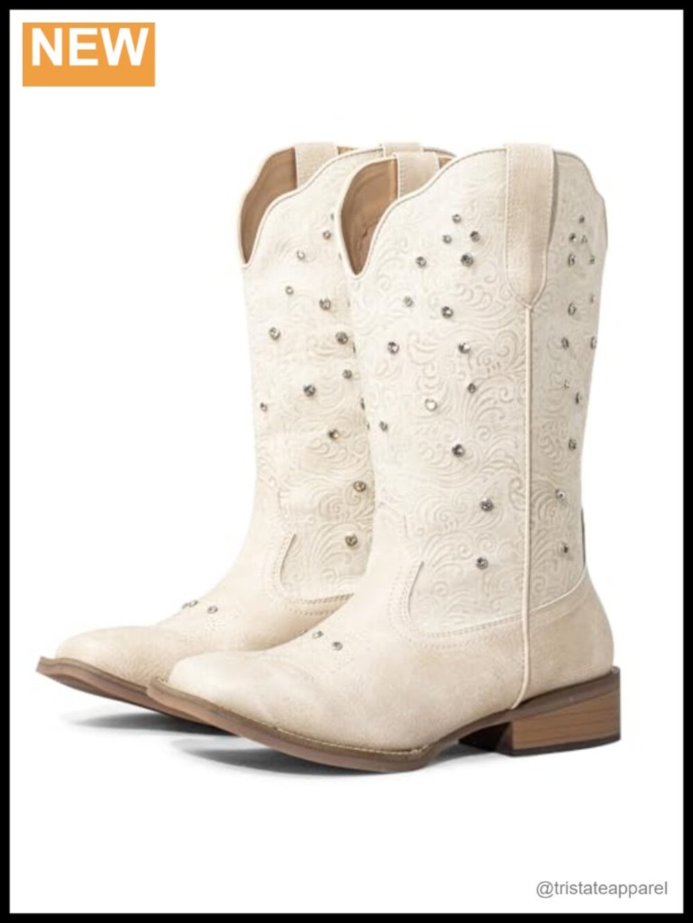 Extra Wide Calf Cowboy Boots Women Square Toe Faux Leather Mid-Calf Western